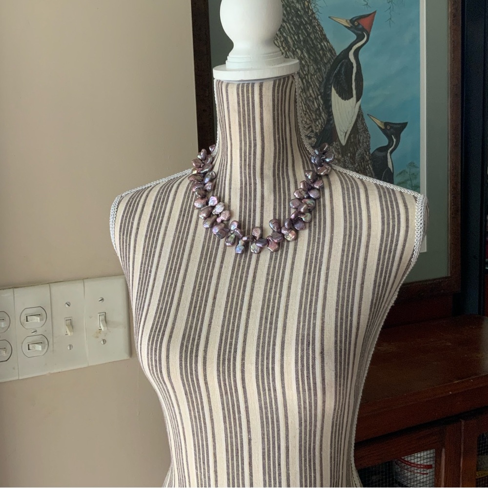 Peacock Purple Baroque Pearl Short Chunky Necklace Iridescent OOAK Rare Tahitian - Picture 15 of 16